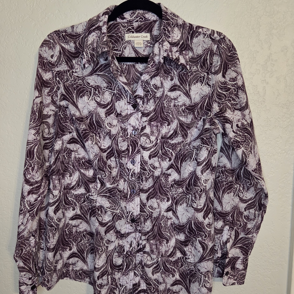 Coldwater Creek Purple and White Swirl Blouse